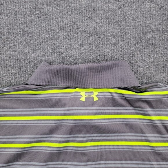 Under Armour Polo Shirt Mens Medium Gray Green Striped Golf Performance Casual - Picture 9 of 9